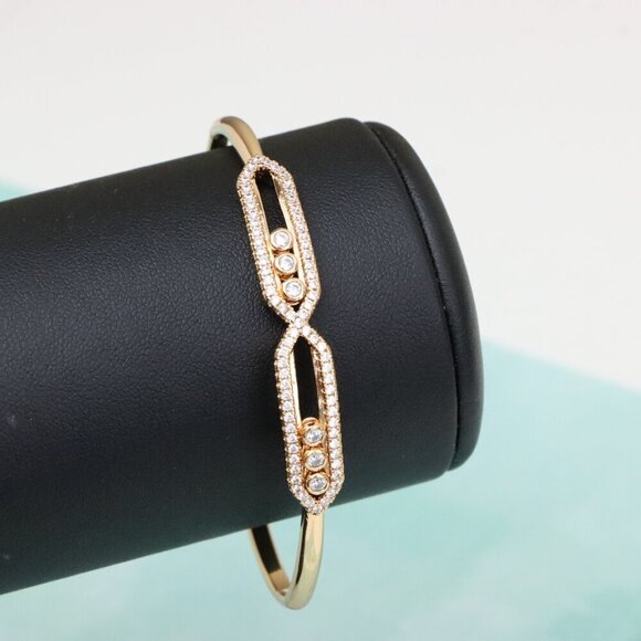 Elegant Dual-Frame Rose Gold Bangle with Sparkling Stones, XPBL0473 - Picture 9 of 12